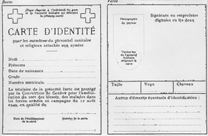 Mod&egrave;le de carte d'identit&eacute; pour les membres du personnel sanitaire et religieux